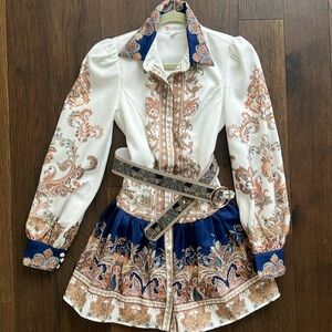 brocade belted dress
